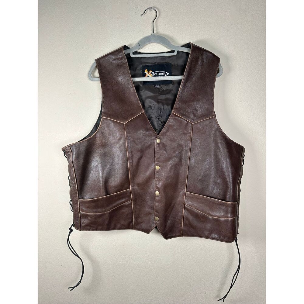 Xelement Vintage Mayhem Skull Brown Leather Biker Vest Sz 2XL